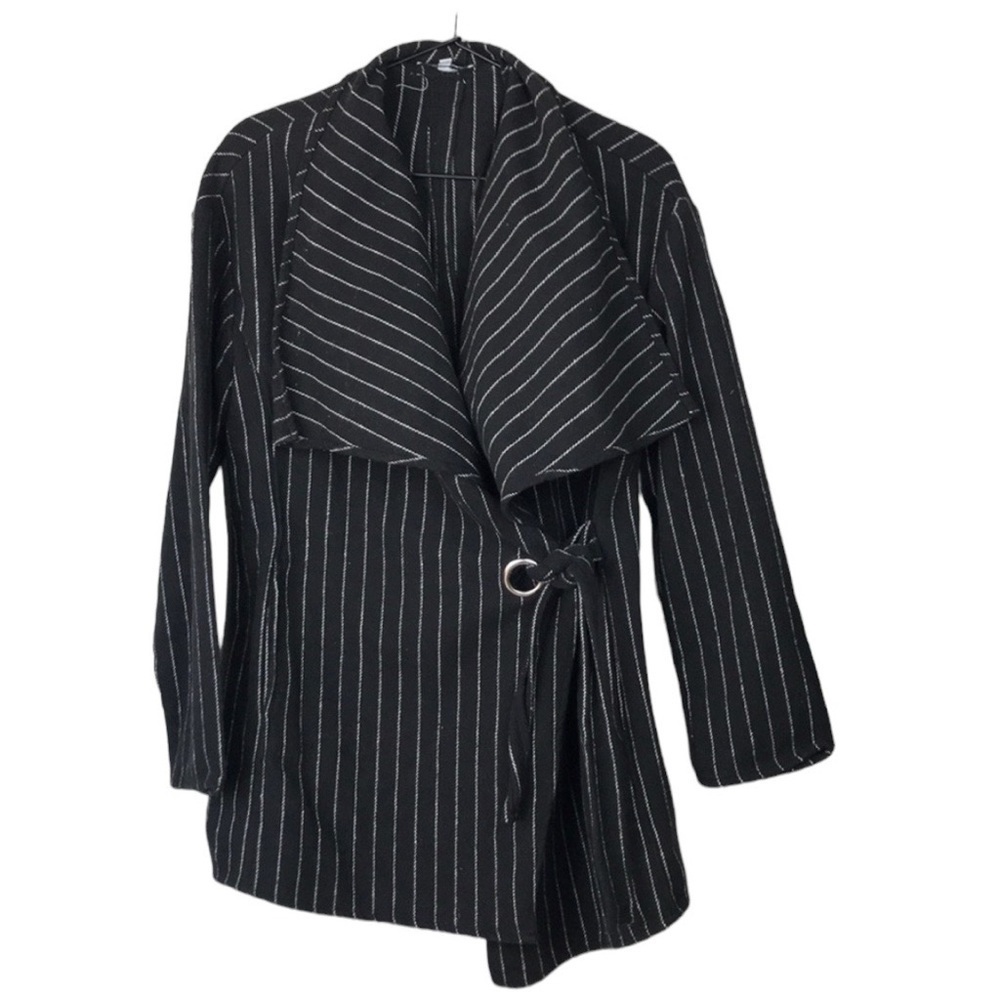 Striped black wrap front jacket